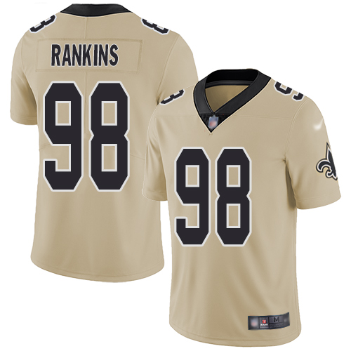Men New Orleans Saints Limited Gold Sheldon Rankins Jersey NFL Football #98 Inverted Legend Jersey->new orleans saints->NFL Jersey
